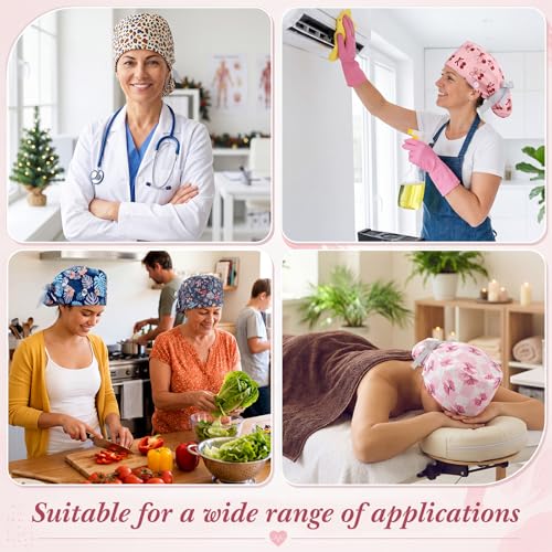 Image of 6 Pcs Scrub Cap Women Adjustable Nurse Cap with Button Bouffant Medical Surgical Hat Sweatband for Gift