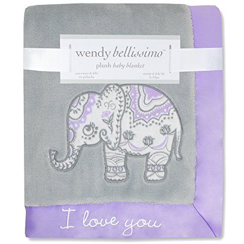 Wendy Bellissimo Super Soft Plush Baby Blanket - Elephant Baby Blanket from The Anya Collection in Lavender and Grey (30x40)