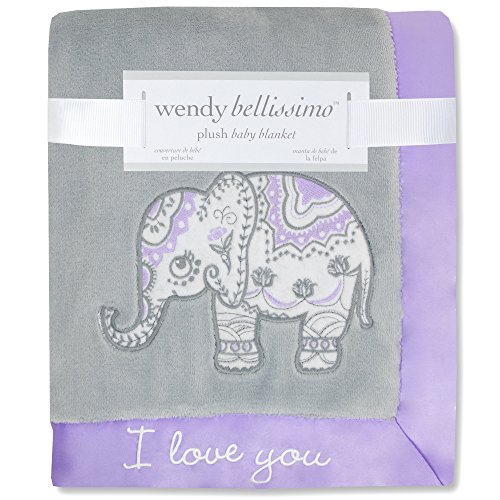 Image of Wendy Bellissimo Super Soft Plush Baby Blanket - Elephant Baby Blanket from The Anya Collection in Lavender and Grey (30x40)