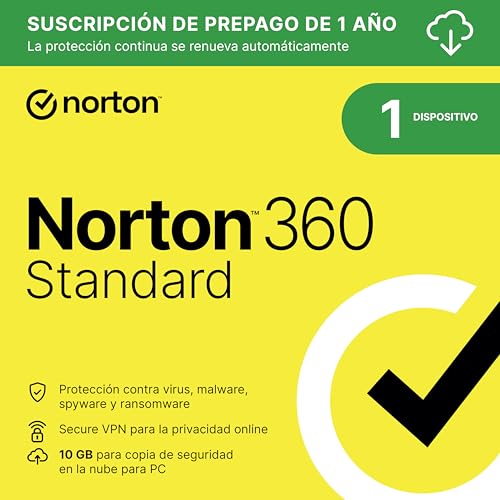 Norton 360 Estándar 2025|Antivirus 1 Dispositivo|1 año con renovación automática| Descarga digital