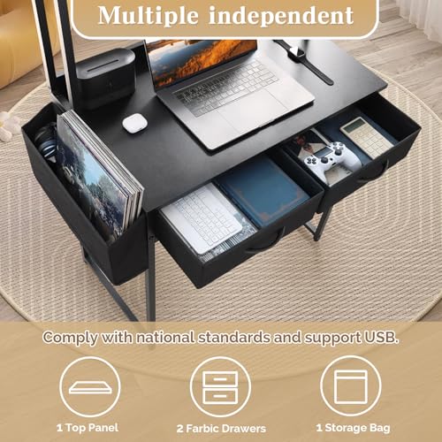 31.5" Small Vanity Desk with Storage, Power Outlets and 2 Fabric Drawers - image 5