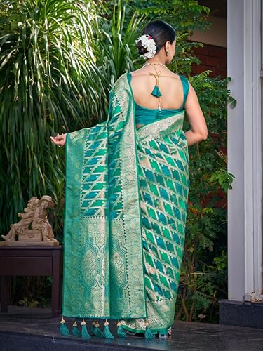 Image of MANOHARI Women's Trendy Banarasi Satin Silk Woven Saree with Heavy Jacquard Work, Elegant Design with Matching Lace Border Unstitched Blouse Piece for Weddings & Festive Occasions