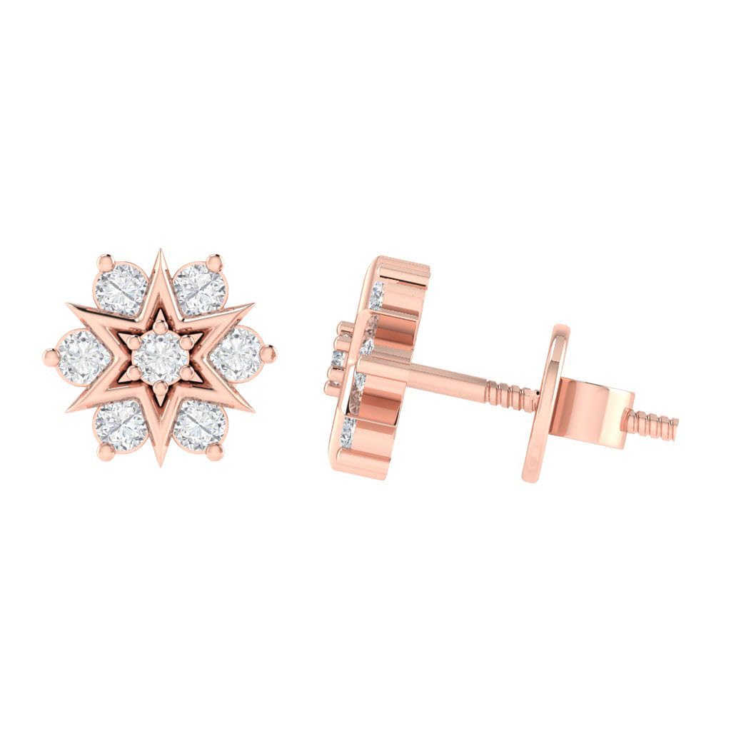Diamtrendz Gold Plated BIS Hallmarked Pure 925 Sterling Silver Floral Screwback Stud Earrings | Dailywear Lightweight Silver Stud | Rhodium, Rose-Gold Plating Options | Model ERS00788