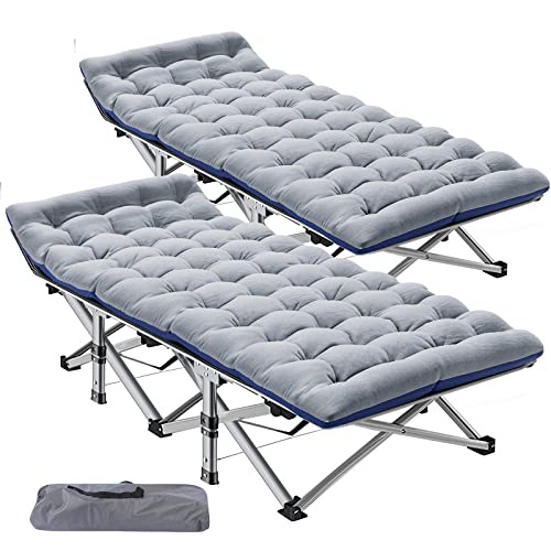 Image of ABORON Camping Cot for Adult 28 inch Extra Wide, 2PK Heavy-Duty 1200D Oxford Cot for Sleeping, Portable Folding Camp Bed with Mat & Carry Bag