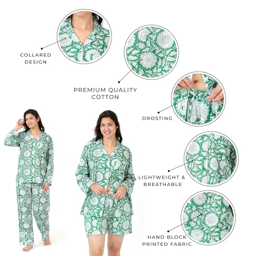 Image of Huar Women Pajama Set, 4 pcs Button Down Vacation Beach Cotton Set, Lounge wear PJ Set For Birthday