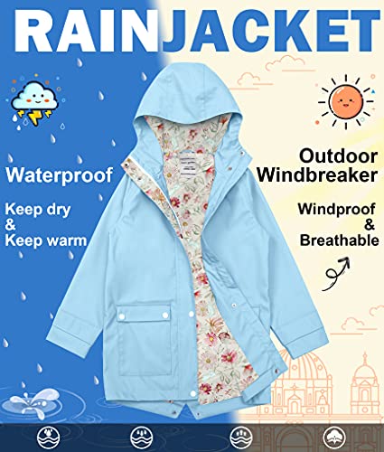 Image of maoo garden Girls Boys Rain Jacket Lightweight Waterproof Raincoat Hooded Lined Long Windbreaker