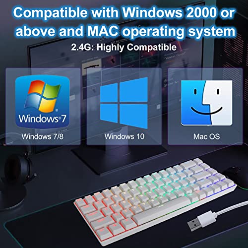 Stoga Wireless Gaming Keyboard With Bluetooth/2.4G/Usb Wired 3-Mode,Mechanical Keyboard With Brown Switch,60% Mini Gaming Keyboard& Rainbow Backlit,68 Keys Compact Keyboard For Windows/Mac/Pc-White #TOP6