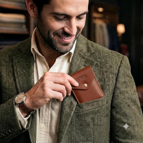 Image of Leatherful Flip - Top Grain Leather Vertical Slim Wallet for Men | Easy Quick Card Access | Compact Front Cash Pocket & Button Lock | Minimalist Travel & Daily Carry Wallet (Tan)