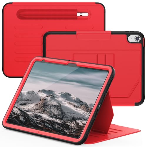 Image of ProElite Cover Case for Apple iPad (A16) 11th /10th Gen (2025 /2022) Case, Smart Magnetic Shockproof Protective Case with 5 Stable Stands with Pencil Holder for Apple iPad 11th /10th Gen, Red