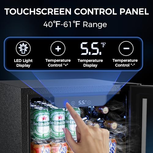 68 Cans Beverage Refrigerator Cooler, 1.7 cu.ft Mini Fridge Glass Door Drink Cooler for Beer, Soda,Wine, Digital Temperature Control for Home Office Bar