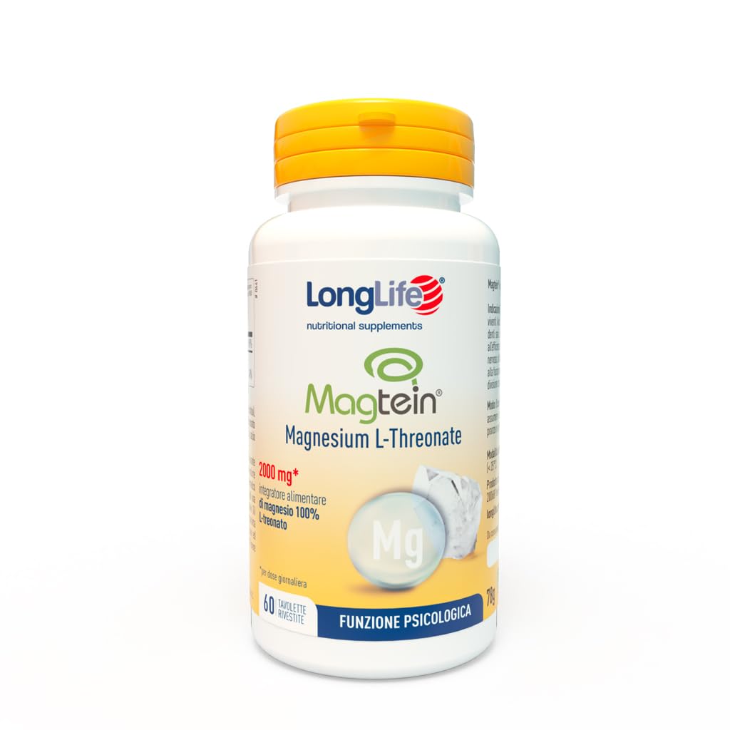 LongLife® MagTein | Magnesio L-Treonato | Supporto cognitivo e memoria | Benessere cerebrale | Alta biodisponibilità | 60 tavolette | Vegano e senza glutine