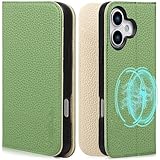 VISOUL iPhone 17 対応 ケース 手帳型 本革 アイフォン17 手帳型ケース MagSafe対応 スマホケース レザー カード収納 携帯カバー 横置きスタンド機能付き マグネット式 全面保護 柔軟なTPU素材 アイホン17 グリーン・ホワイト