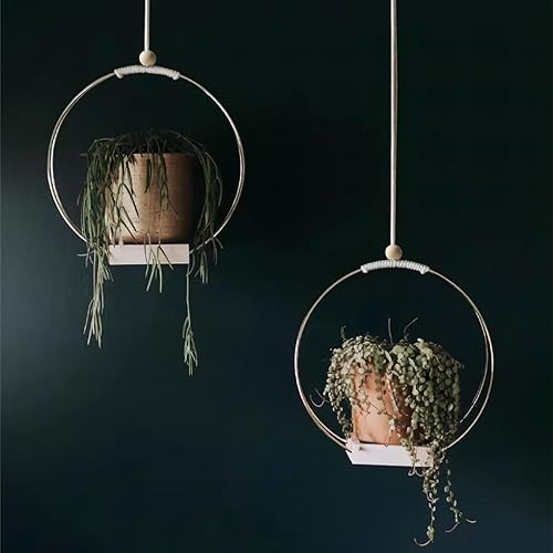 Miniatura 5 de Dravmola Colgadores de macramé para plantas con base de madera, paquete de 2 soportes bohemios colgantes para plantas de interior, macetas colgantes