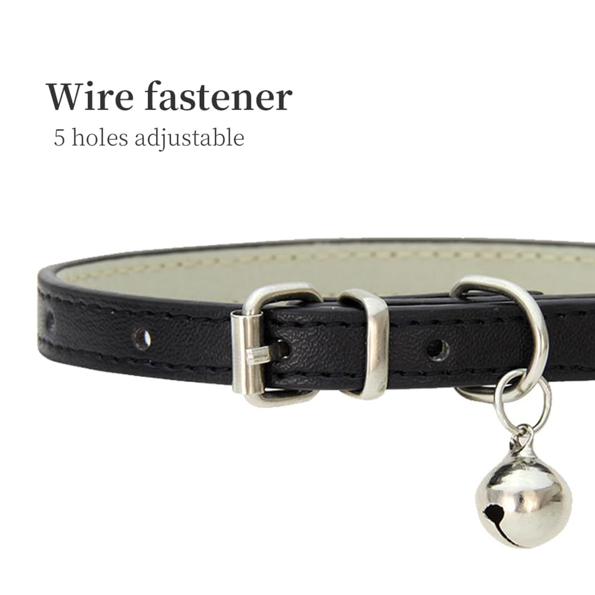 Colliers De Chat en Cuir avec Clochette Collier Réglable en Cuir Doux Collier Chat pour Chat, Chaton, Chiot, Petit Chien (Noir+Blanc)
