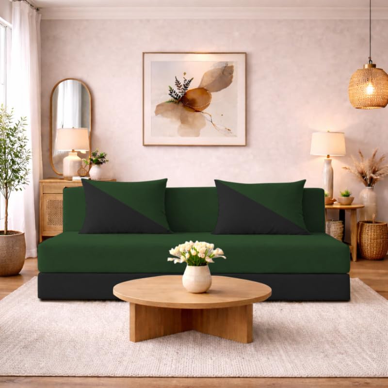 Image of Adorn India Easy Desmond 4 Seater Sofa Cum Bed 6 X 6 (Green & Black) (1 Year Warranty)