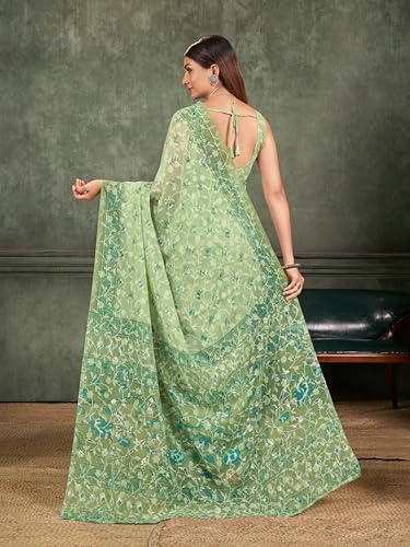 Image of Garden Vareli Summer Roganza Viscose Brasso Floral Print Saree with Unstitched Blouse Piece