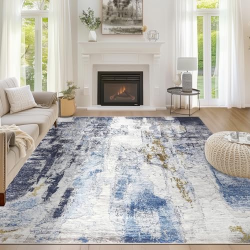 Capslpad Area Rug Modern Abstract Rugs Living Room Large 160x230cm Non-Slip Boho Art Carpet Lightweight Short Pile Washable Floor Rug for Bedroom Dining Room Nursery Lounge Home Office Decor,Grey/Blue