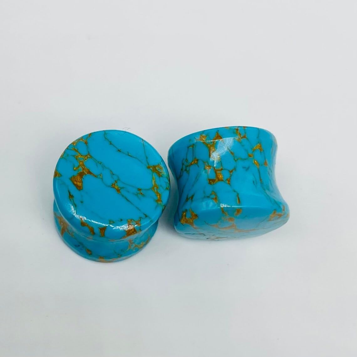 Uni Craft Naga Body Jewelry Pair of Organic American Blue Turquoise Crystal Double Flared Round Flared Ear Piercing Gauges & Plugs Size 8g (3mm) to 2-1/8” (54mm)
