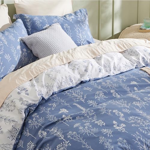 Image of Bedsure Duvet Cover Queen Size - Reversible Infinity Blue Queen Duvet Cover Set with Zipper Closure, 3 Pieces Cute Floral Patterned Bedding Set with 8 Corner Ties and 2 Pillow Shams