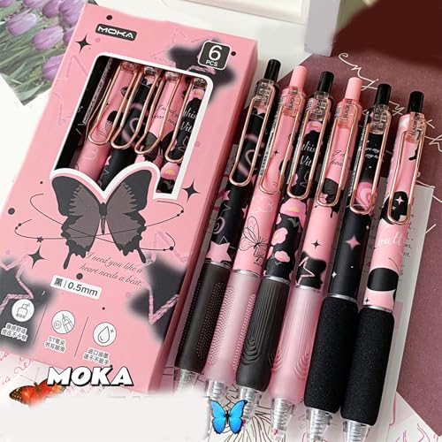 Set 6 bolígrafos retráctiles gel punta 0.5 mm mariposa miniatura 3
