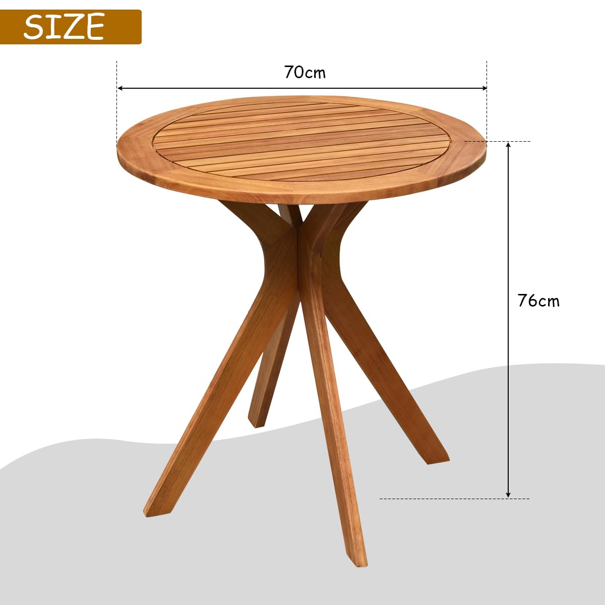 Giantex Eukaliptusowy drewniany stolik kawowy na zewnątrz, okrągły, φ70 cm z krzyżowymi nogami, stylowy stół bistro do ogrodu, patio, 70 x 70 x 76 cm