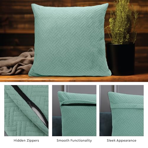 Image of Encasa XO Velvet Cushion Covers, No Inserts, Set of 2, Teal | 18 inchx18 inch | Both Side Fabric | Hidden Zipper Closure | Solid Color | Fade & Shrink Resistant | Machine Washable