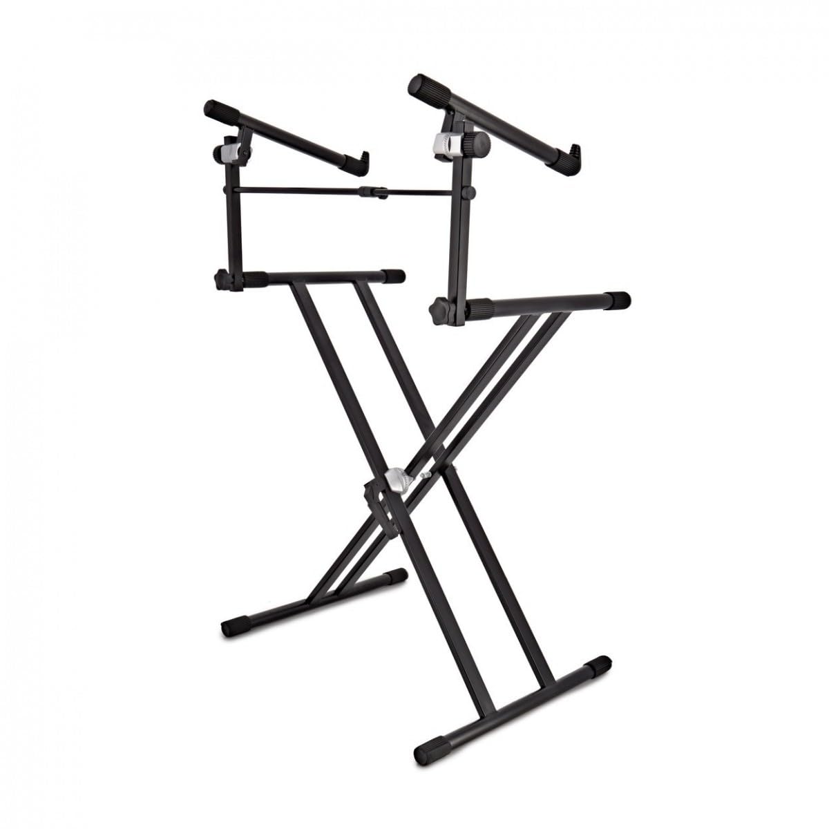 Gear4music Black Keyboard Stand 2 Tier X-Frame Height Adjustable Double Braced