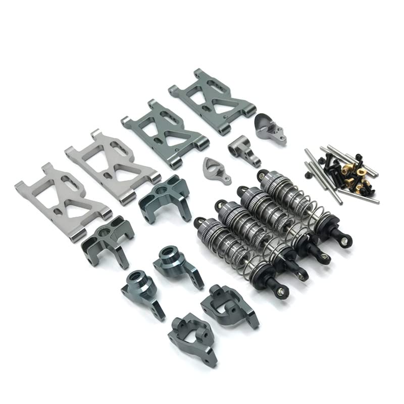 RC Car Metal Suspension Arms Upgrade Steering Block C Seat Shock Absorber for Wltoys 144010 144001 02 124017-16-18 124019(Gray)