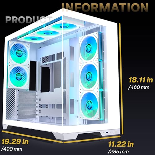 Image of KEDIERS Gaming PC Case - Dual Chamber ATX Desktop Chassis - 8 PWM ARGB Fans Included - Panoramic Glass Panels - Cable Management - 420MM RAD Support - Snow White