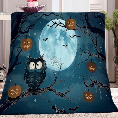 Kuscheldecke Eulen-Kürbis Weiche Fleecedecke Sofaüberwurf, Vollmondkürbisse zum Thema Halloween Weich & Warm Tagesdecke Wohnzimmerdecke Couchdecke 150x200 cm