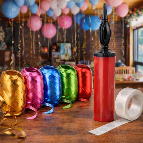 Image of Rozi Decoration Plastic Balloon Pump Hand Work With Curling Balloon Ribbon | Arch & Glue Dots | Air Balloon Pump Combo | Hand Pump Pack Of 9 Pcs, Multicolor