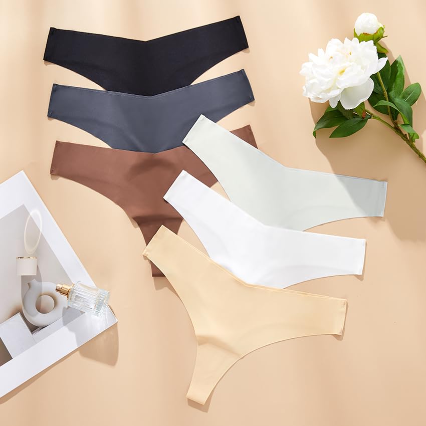 Image of DEANGELMON Seamless Thongs for Women No Show Thong Underwear Women Comfortable Multiple Pack
