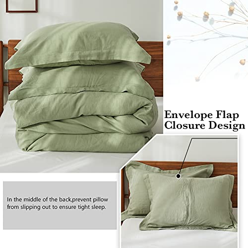 King Linens 100% French Linen Pillow Shams Basic Style - Pack Of 2 - Washed Solid Color Natural Flax Soft Breathable - Sage Green, 20'' X 26'' #TOP3