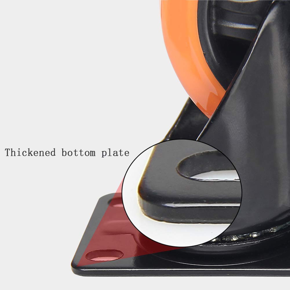 Ruote girevoli per mobili, 4 pezzi, 1,5'' 40 mm/2'' 50 mm, con freno, cuscinetti a sfera doppi in acciaio, piastra antipolvere, ruote universali in poliuretano per carrello, tavolo e letto (arancione,