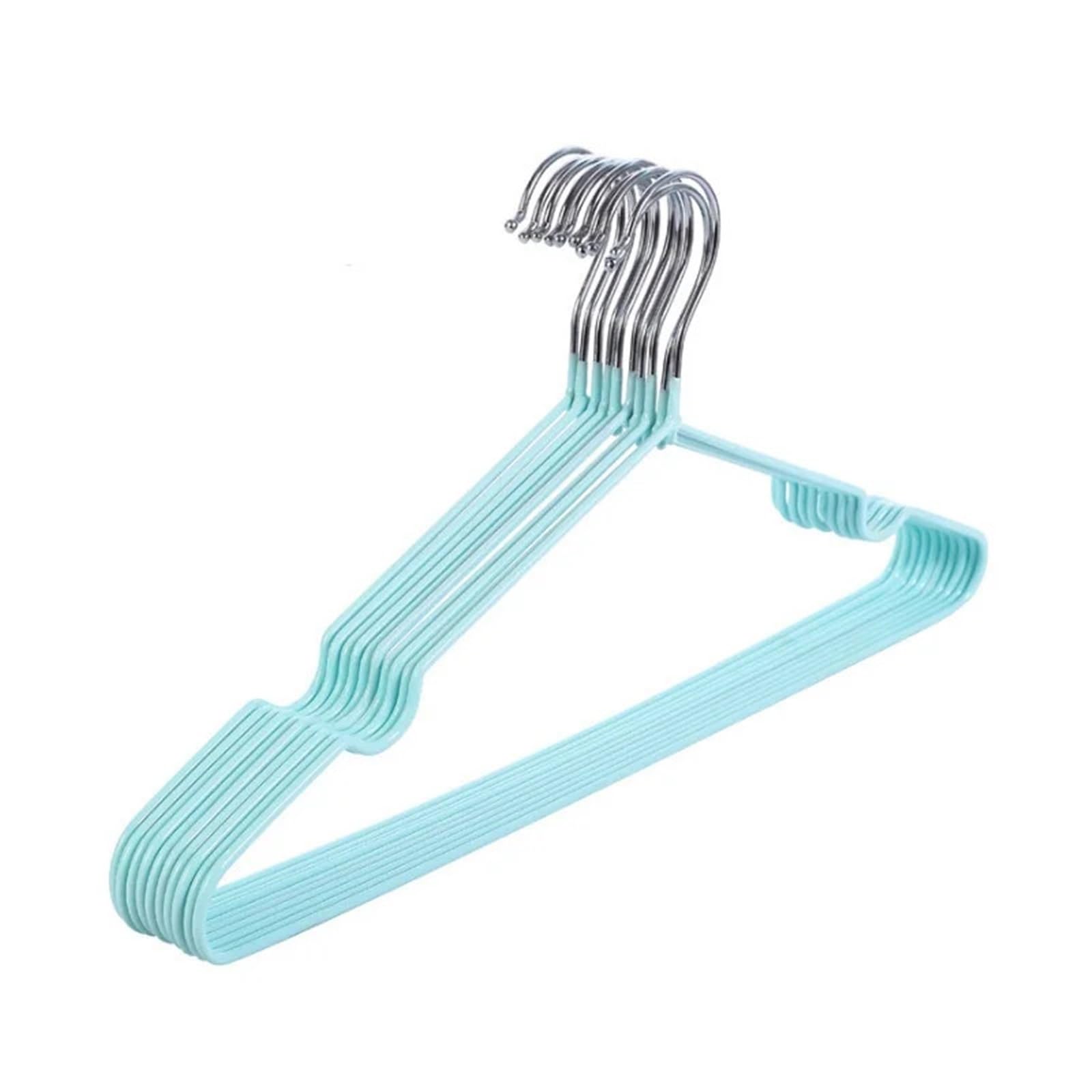 Hangers 10pc Iron Clothes Hanger Bold Household Seamless Simple Support Adult Metal With Groove Dipped Plastic Non-Slip(Light green)