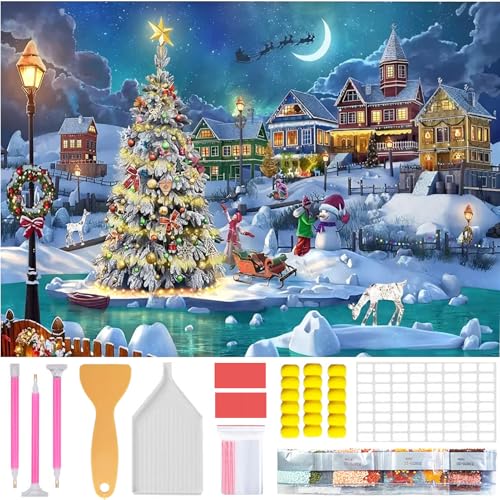 Amyaker ダイアモンドビーズ絵画キット ダイヤモンドアート クリスマス DIY 手作り絵画 モザイクアート 5D ダイヤモンド塗装 全面貼り付けタイプ 40x30cm クリスマス雪景色