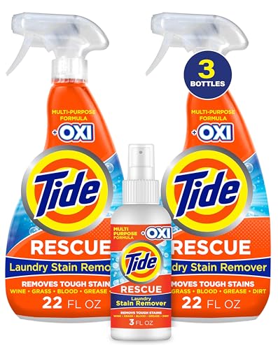 Tide Laundry Stain Remover Spray with Oxi | Stain Remover for Clothes, Carpet, Upholstery, Pet Bedding | Stain Treater Spray for Tough Stains from Wine, Coffee, Grease | 22 Fl Oz (Pack of 2) & 3 Fl Oz