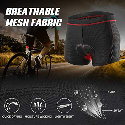 Bermuda masculina de ciclismo Explopur – Gel respirável acolchoado MTB para ciclismo, Black & Red, S