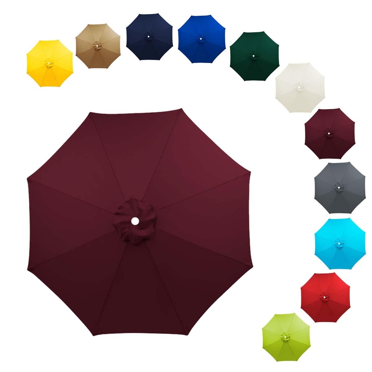ALDNMBR 6.5ft 7.5ft 9ft 10ft Patio Umbrella Replacement Canopy, 6 Ribs 8 Ribs Double Layer Polyester Top, Waterproof Uv Block Outdoor Garden Parasol Cover Burgundy 8Ribs-230cm/7.5FT
