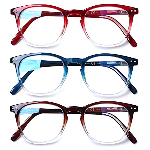 Image of Henotin 3-Pack Blue Light Blocking Reading Glasses,Spring Hinge Computer Readers for Men Women,Anti UV Ray Filter Eyeglasses (Multicolor, 0.75)