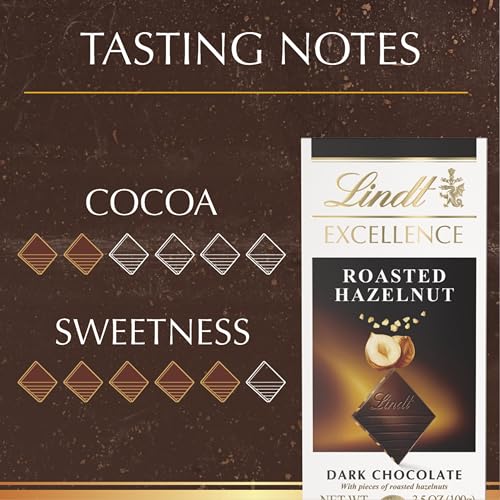 Image of Lindt EXCELLENCE Roasted Hazelnut Dark Chocolate Bar, Dark Chocolate Candy with Roasted Hazelnut Pieces, 3.5 oz. (12 Pack)