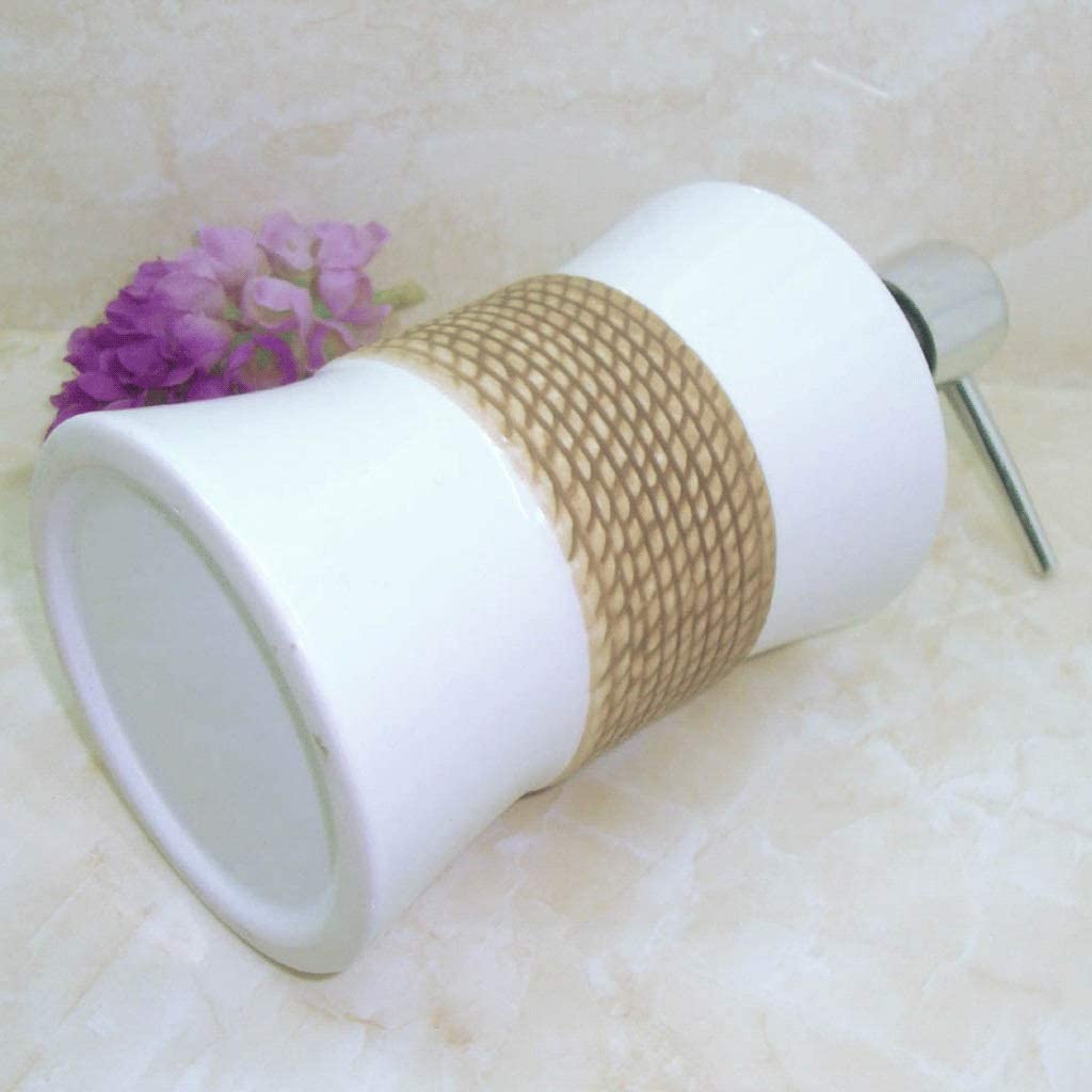 Distributeur de Savon en céramique avec Pompe, Blanc, Aspect Bois, antidérapant, pour la Douche, la Cuisine ou la Salle de Bain, 400 ML.