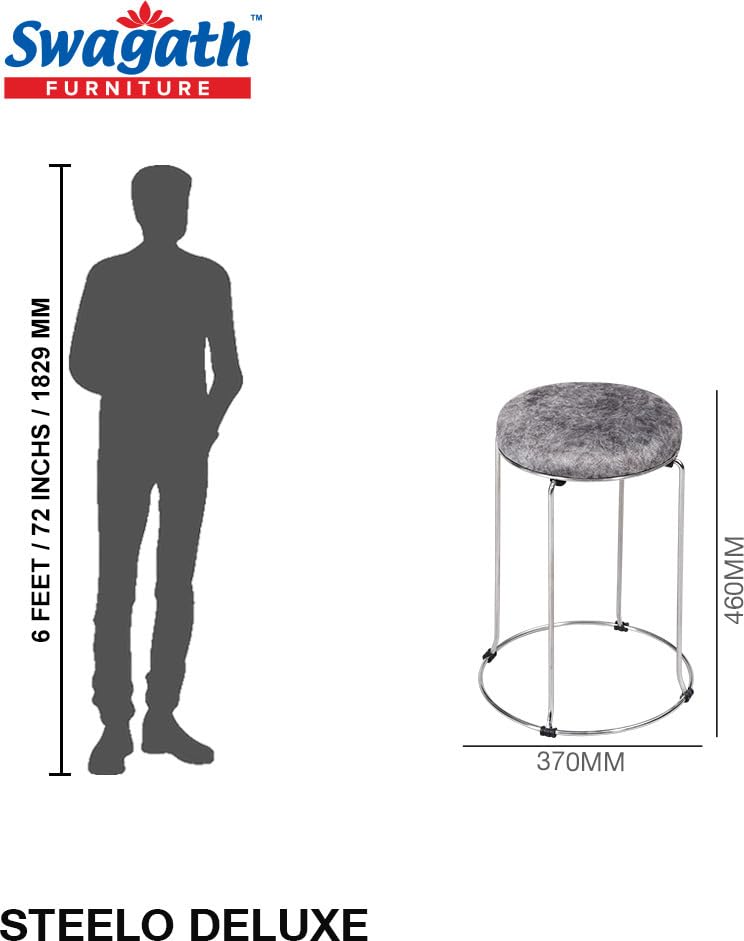 Swagath Furniture Steelo Stool with Stainless Steel Base for Indoor/Outdoor & Cafeteria (Colour-Brown Cushioned seat, Pre-Assembled) F.BRN_1 2