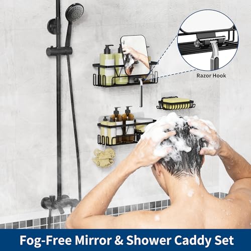 Save 42% on KEGII 4-Pack Adhesive Shower Caddy with Fogless Mirror