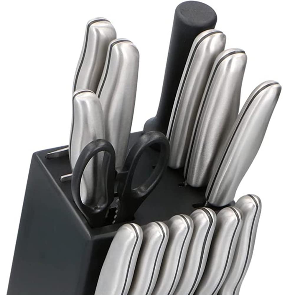 BAKAJI Set Coltelli 15 Pezzi da Cucina Professionali con Ceppo Portacoltelli Forbici Affilacoltelli Blocco Supporto Affilati Acciaio Inox Inossidabile per Carne Verdure Pesce Chef per Cuoco