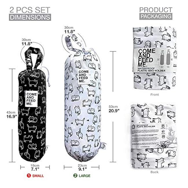 FLOCK THREE 2pcs Waterproof Plastic Grocery Trash Bag Holder Shopping Carrier Holder Organizer Kitchen Storage Bag Dispenser Multiple Designs Sizes Cats