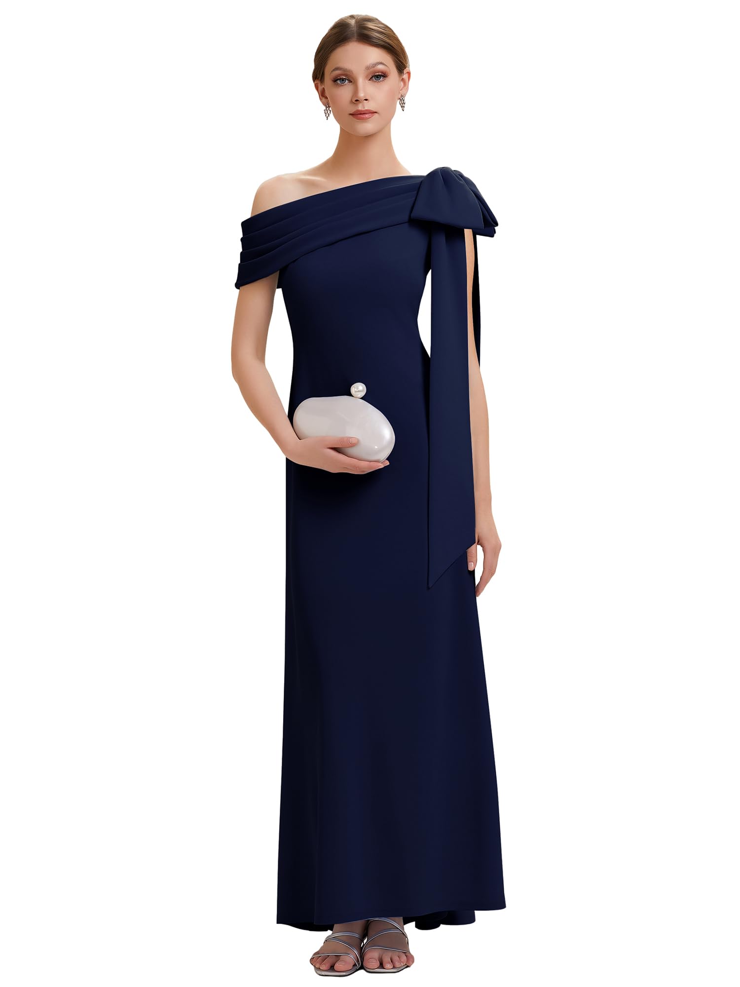 Ever-Pretty Robes d'invité de Mariage Encolure asymétrique sans Manche Tricot Maxi Robe Droite Rouge Foncé EG02632