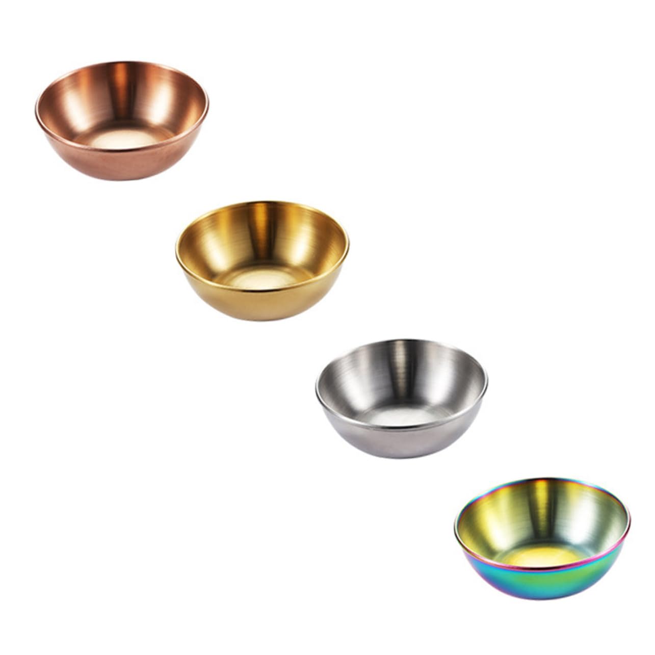 PRETYZOOM 4Pcs Stainless Steel Sauce Dishes Multi Purpose Condiment Plates for Dipping Sauces Snacks Side Dishes Lightweight Portable Kitchen Dinnerware for Home Restaurant