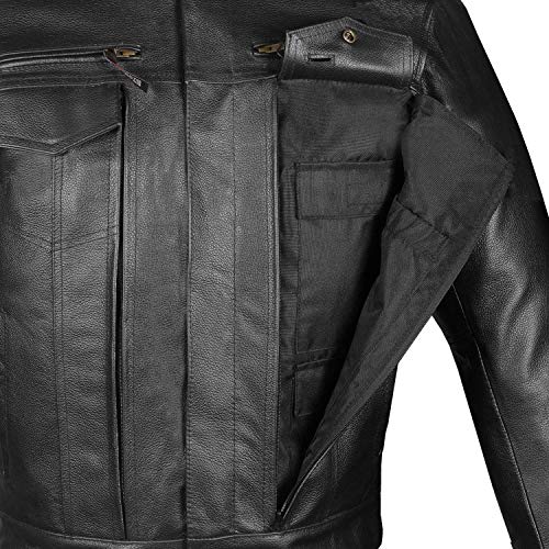 Jackets 4 Bikes MLJP1008-BLACK-L Men'S Commuter Premium Natural Buffalo Leather Motorcycle Jacket Ce Armor Conceal Carry Gun Pockets Cruiser Biker Black L thumb #1