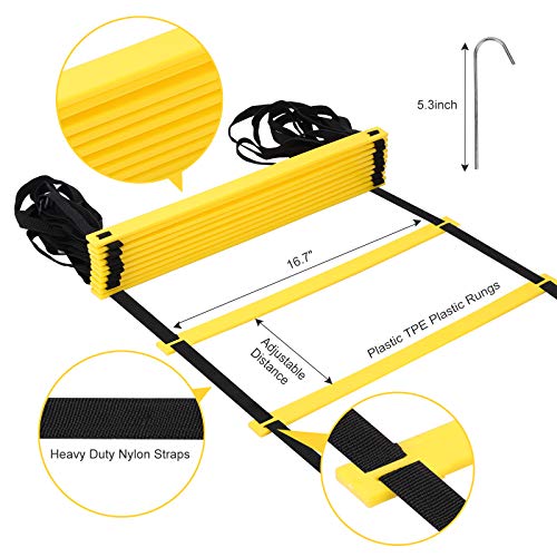SKL Speed Agility Training Set, Includes Speed Running Parachute, Adjustable Rungs Agility Ladder, 12 Disc Cones, Jump Rope with Carrying Bag for Football Soccer Lacrosse Hockey Basketball Drill